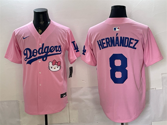 Men's Pink Los Angeles Dodgers #8 Enrique Hernández 2025 Hello Kitty Vapor Limited Stitched Baseball Jersey